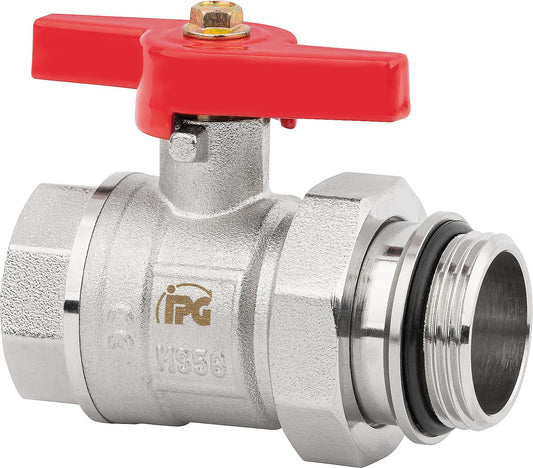 Ball valve with 1" screw connection, self-sealing