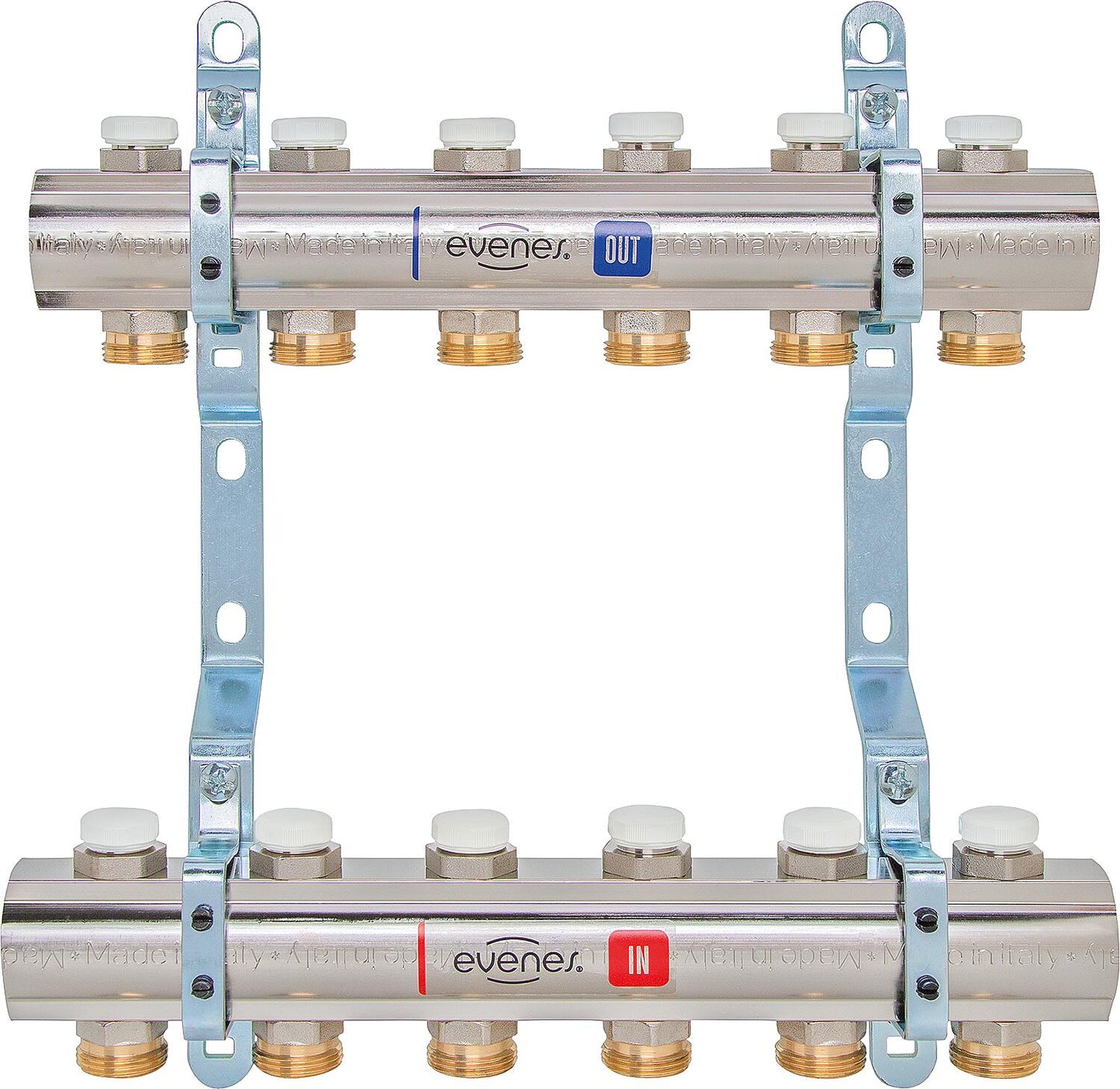 Evenes type M4.2 heating circuit manifold, DN25(1") brass, 2 heating circuits, with regulating valves