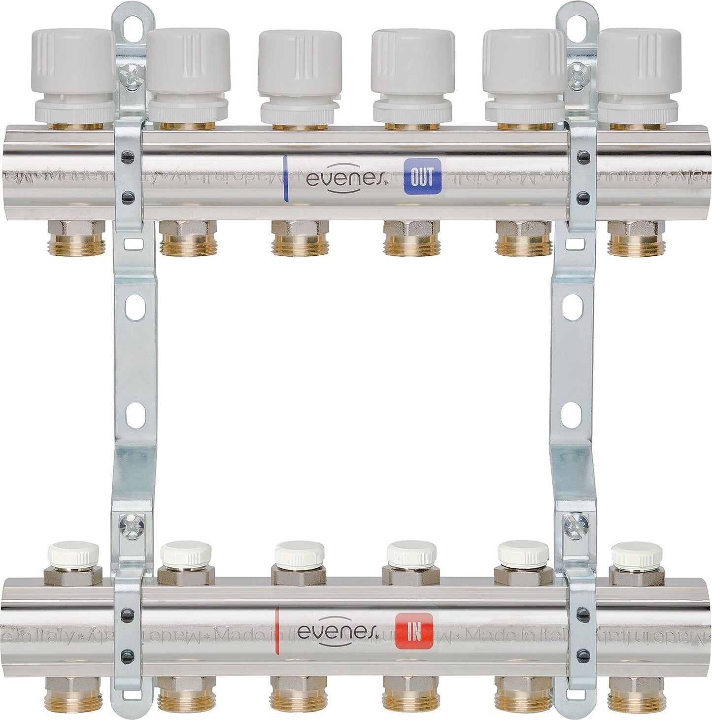Evenes type M5.2 heating circuit manifold, DN25(1"), brass, 2 heating circuits, with regulating valves