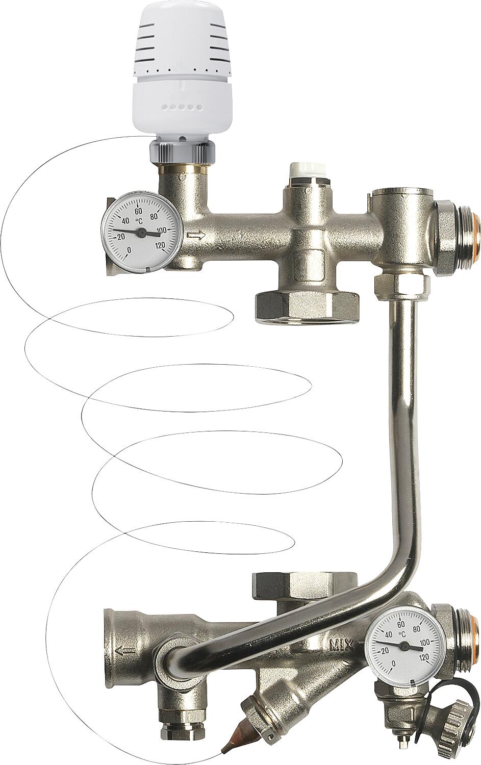 Technomix underfloor heating control unit, 20-60°C, for DN25/130 mm circulation pump, without bypass