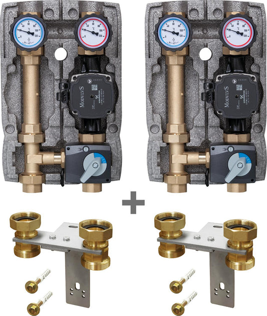 Special offer package: 2x Easyflow DN25(1") mixed heating circuit sets with actuator, UPM3 hybrid pump including 2x wall brackets