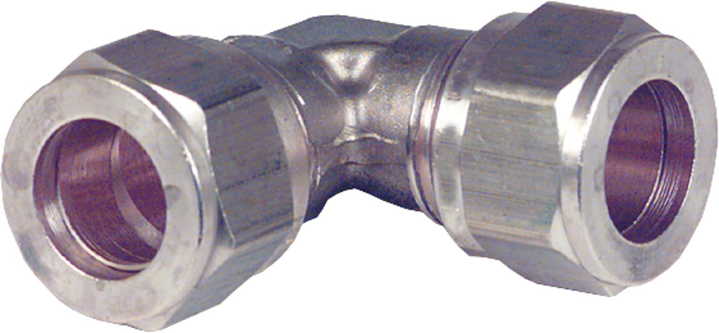 Brass compression fitting, angled, 14x14mm