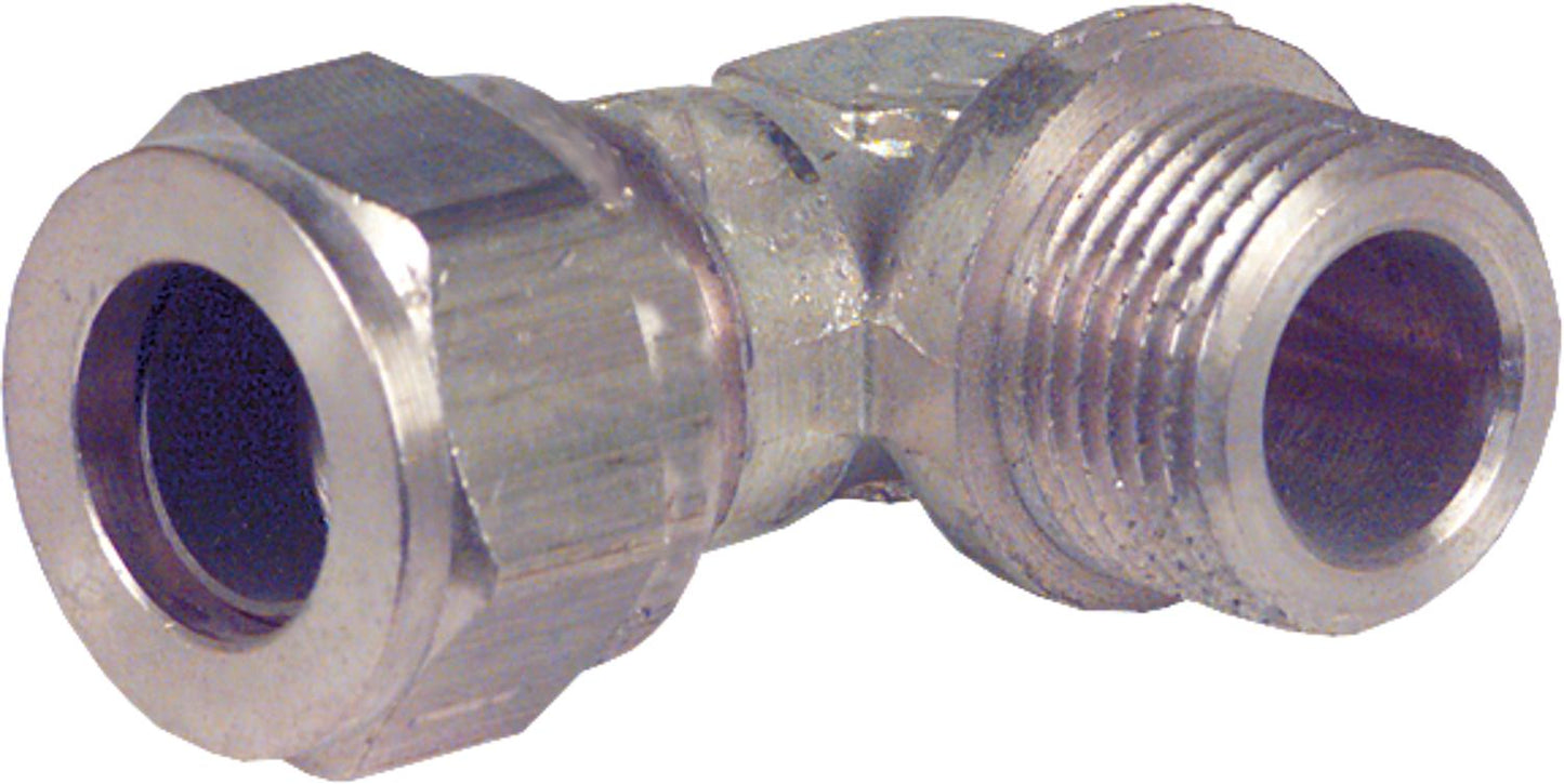 Compression fitting, brass, screw-in elbow, cylindrical, 14mm x 1/2" male thread
