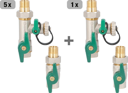 Vorteilspaket 5x + 1x gratis Anschluss-Set mit Spüleinrichtung für Zirkulationspumpen DN15 (1/2")