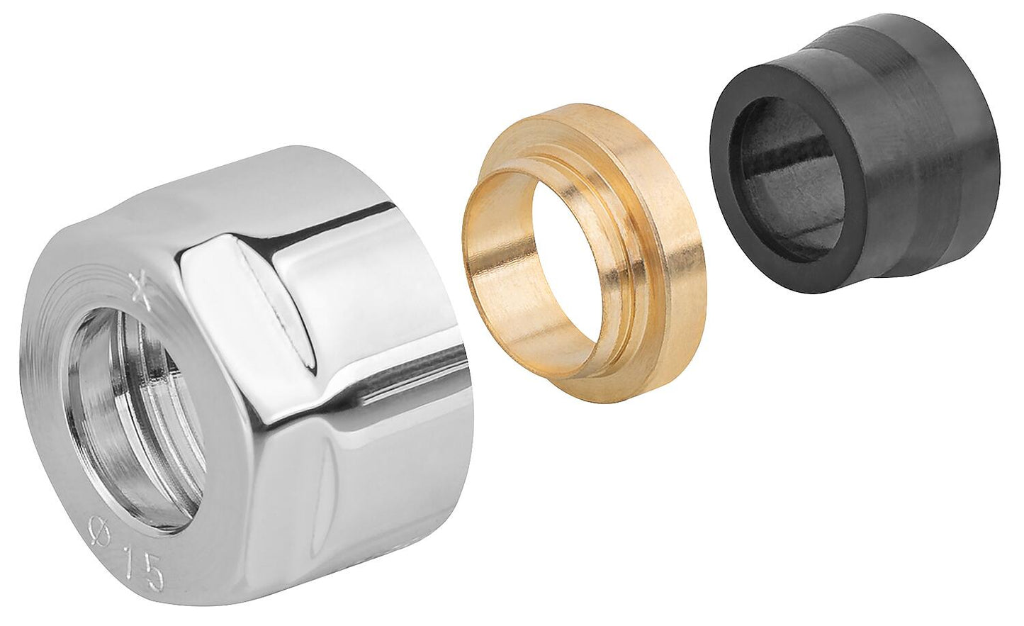 Compression fitting, chrome-plated, Ø15mm x DN15 (1/2"), pack size = 2 pieces