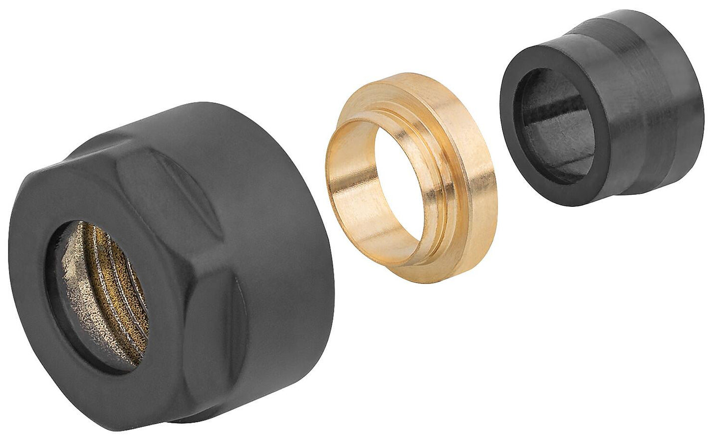 Compression fitting, black, Ø15mm x DN15 (1/2"), pack size = 2 pieces