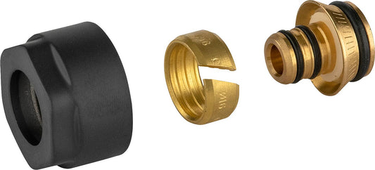 Compression fitting, black, Ø16mm x DN15 (1/2"), pack size = 2 pieces
