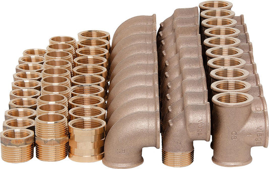 Red brass threaded fittings value pack DN25 (1") - 60 pieces