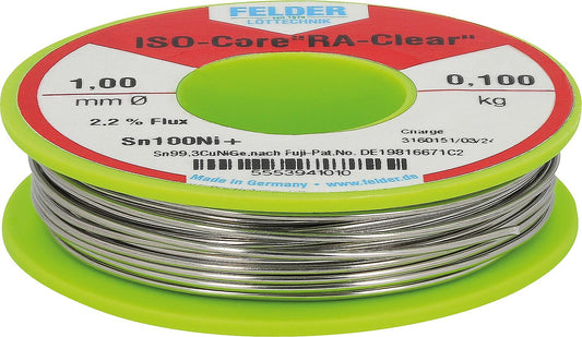 Electronic solder wire, ISO-Core "RA-Clear", Sn100Ni+, 2.2% flux content, 1.00 mm, 0.100 kg