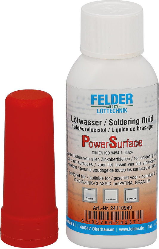 Soldering flux for titanium zinc sheets "PowerSurface", 100 g with brush attachment, refillable