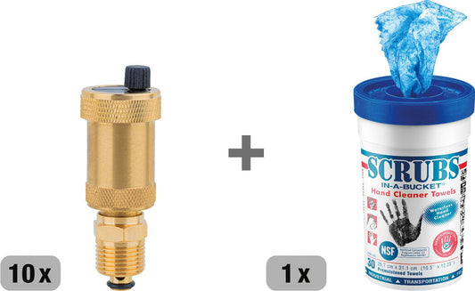 Vorteilspaket 10x Automatischer Entlüfter mit Absperrventil DN 15(1/2"), + 1x 73 019 41 gratis