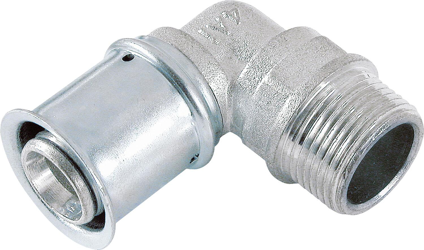 MULTITUBO press angle 90° Ø16mm-DN10 (3/8") AG, tin-plated