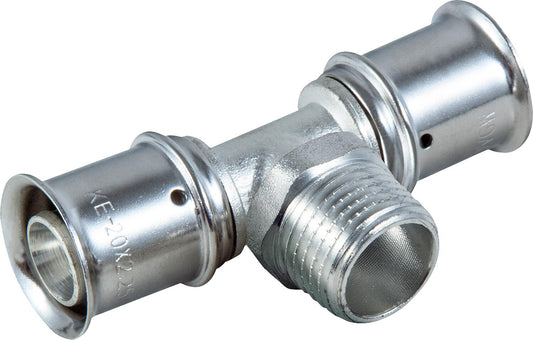 MULTITUBO press T-piece AG, Ø16mm-DN15 (1/2") AG-Ø16mm, tin-plated