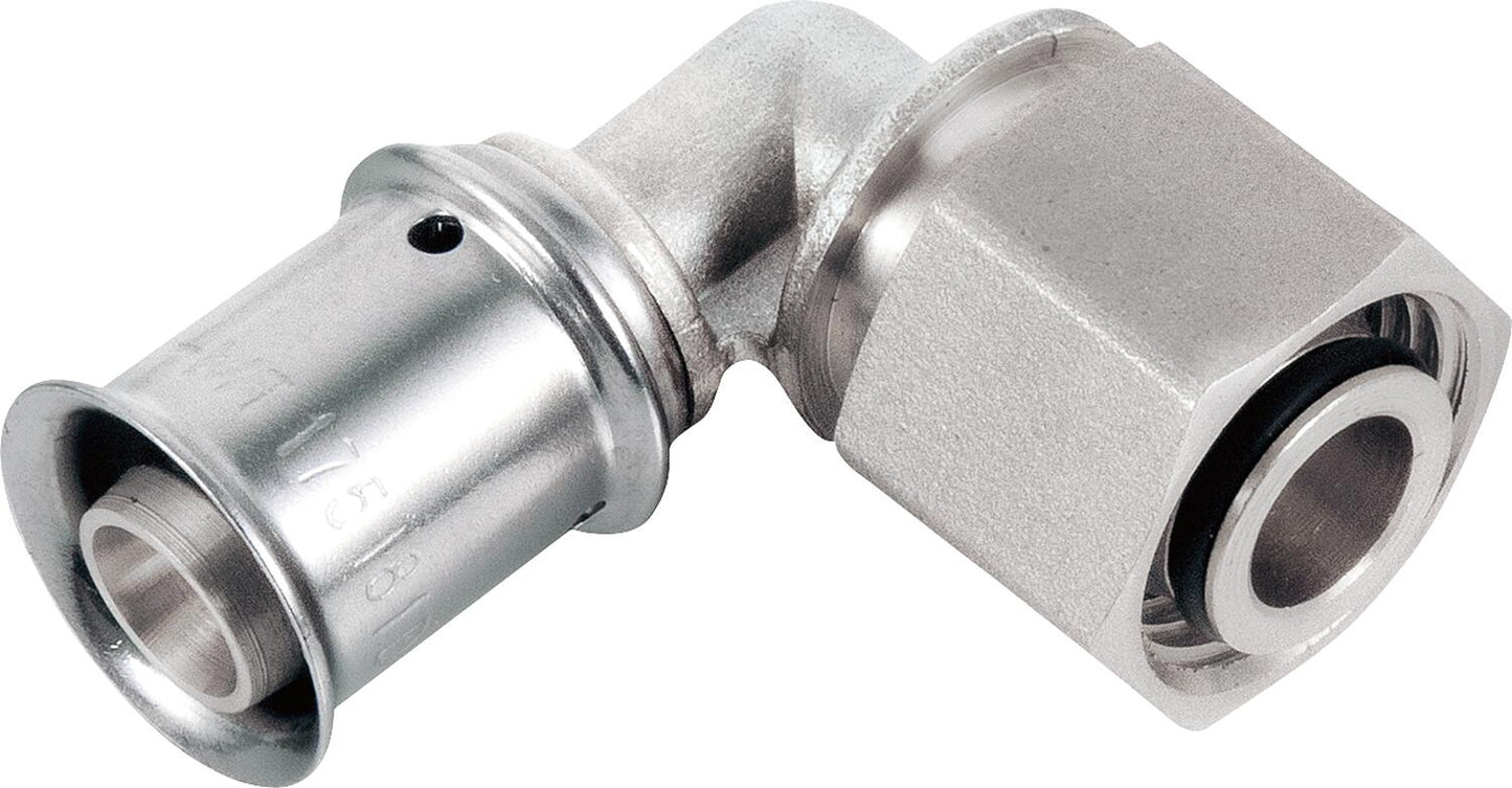 MULTITUBO Press-UPS connection elbow for Geberit Ø16mm-DN15 (1/2") female thread, tinned