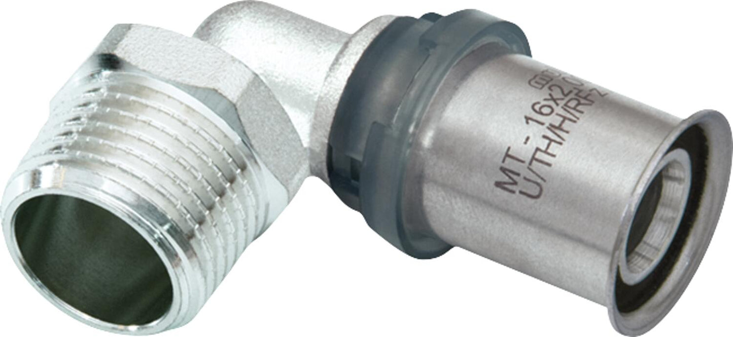 MULTITUBO press angle 90° Ø16mm-DN10 (3/8") AG, tin-plated