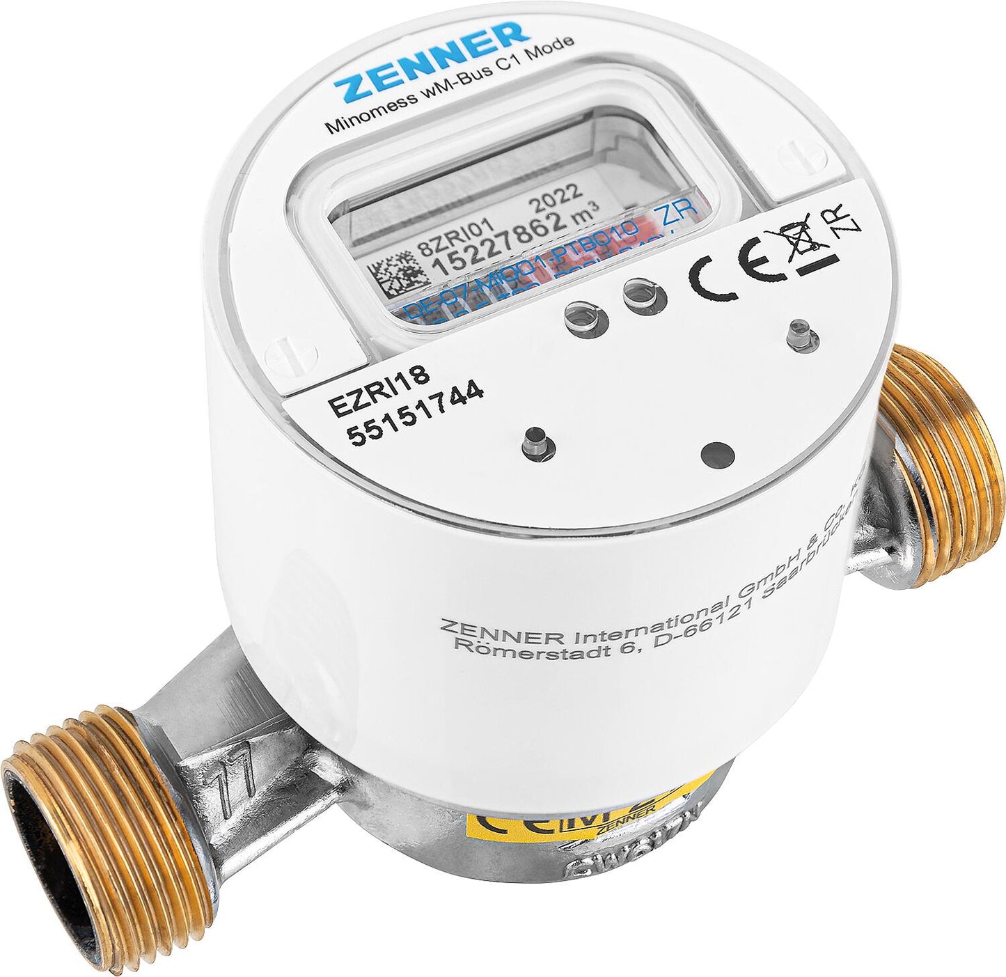 Wireless surface-mounted cold water meter Zenner, Minomess, 30°C Q3 2.5, BL=80mm-DN15(1/2") R40HV 325 RK, wireless M-Bus