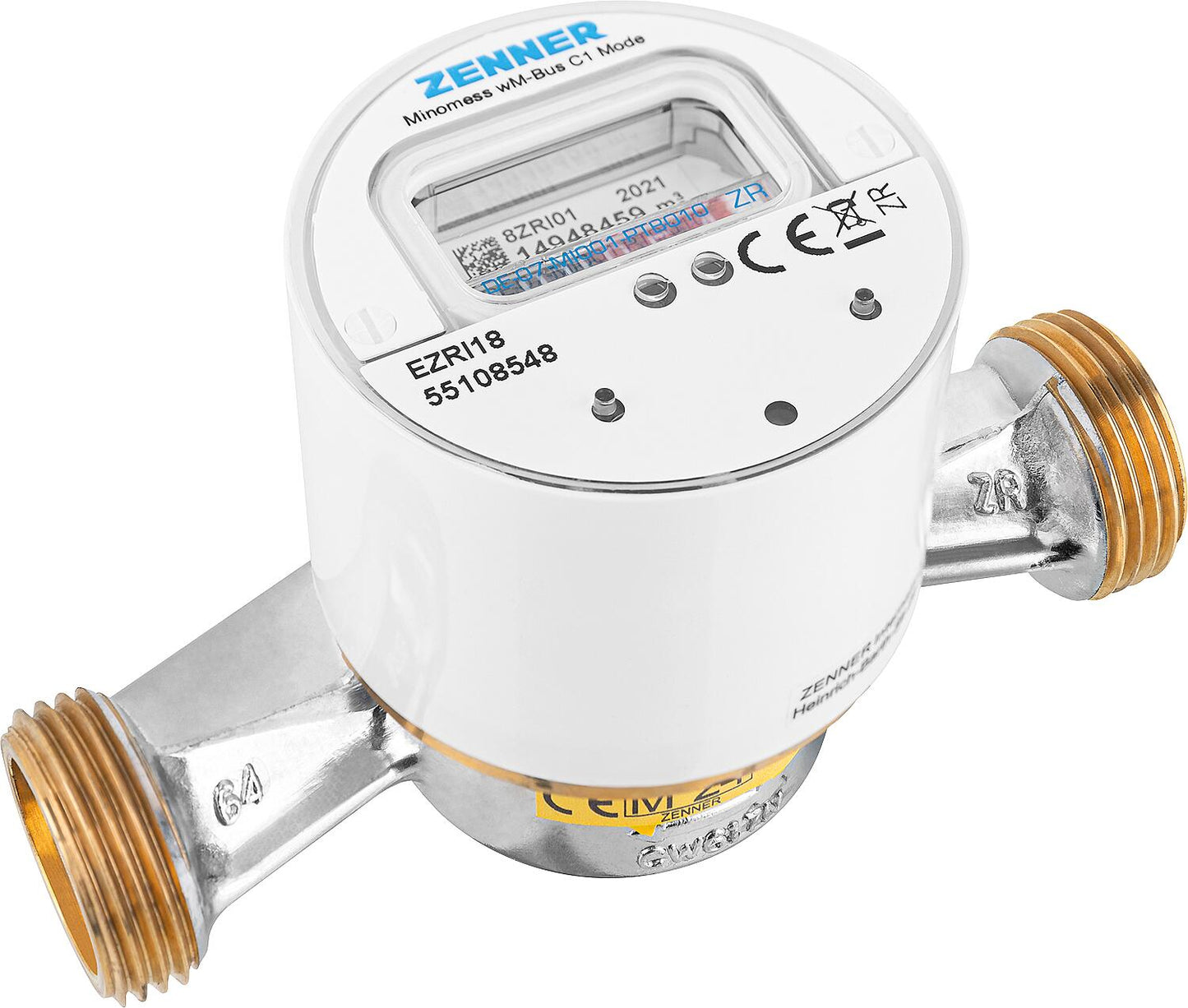 Wireless surface-mounted cold water meter Zenner, Minomess, 30°C Q3 2.5, BL=80mm-DN15(1/2") R40HV 325 RK, wireless M-Bus