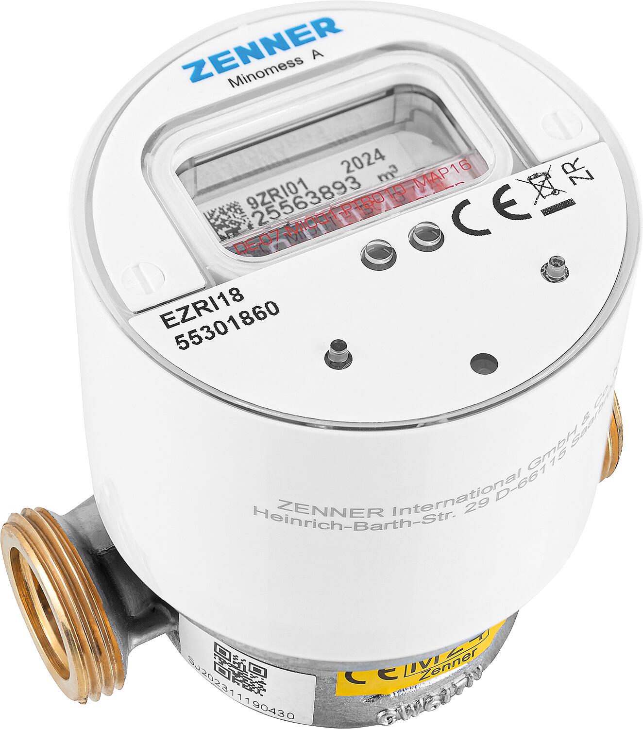 Radio AP hot water meter Zenner type Minomess 90°C Q3 2.5, BL=80mm DN15(1/2") R40HV 325 RK, wireless M-Bus
