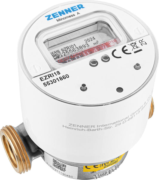 Radio AP hot water meter Zenner type Minomess 90°C Q3 2.5, BL=80mm DN15(1/2") R40HV 325 RK, wireless M-Bus
