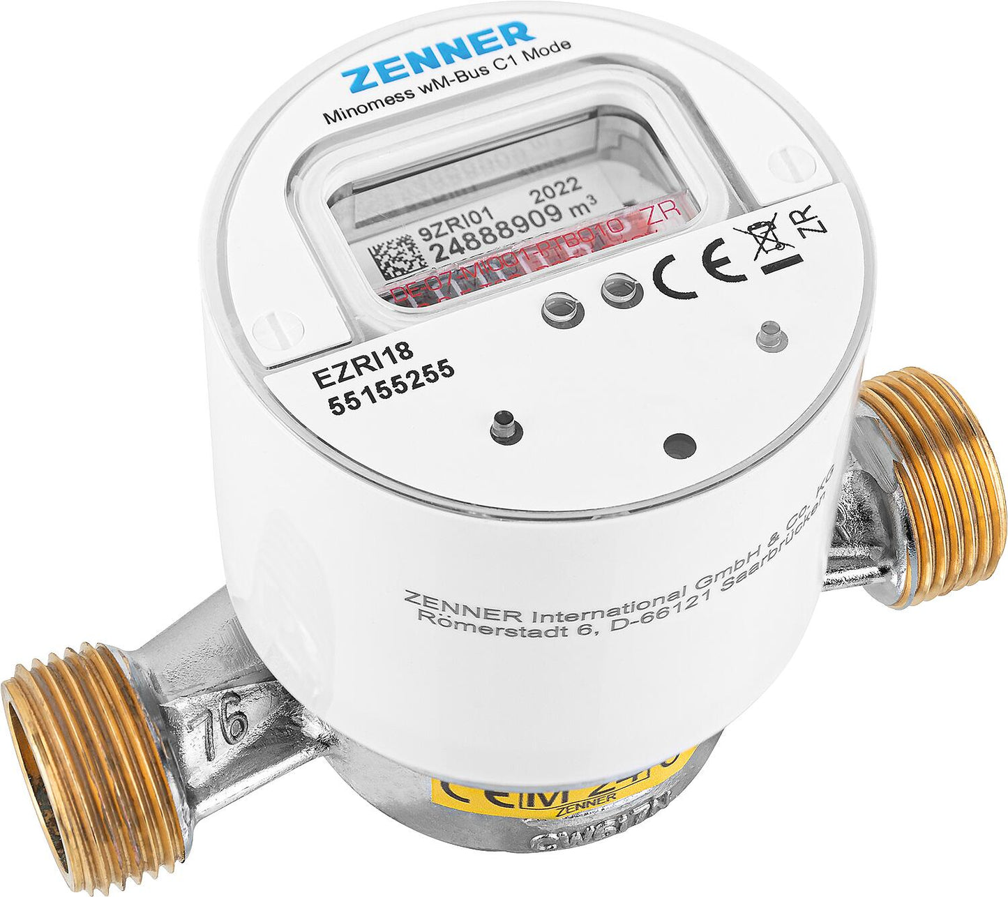 Radio AP hot water meter Zenner type Minomess 90°C Q3 2.5, BL=80mm DN15(1/2") R40HV 325 RK, wireless M-Bus