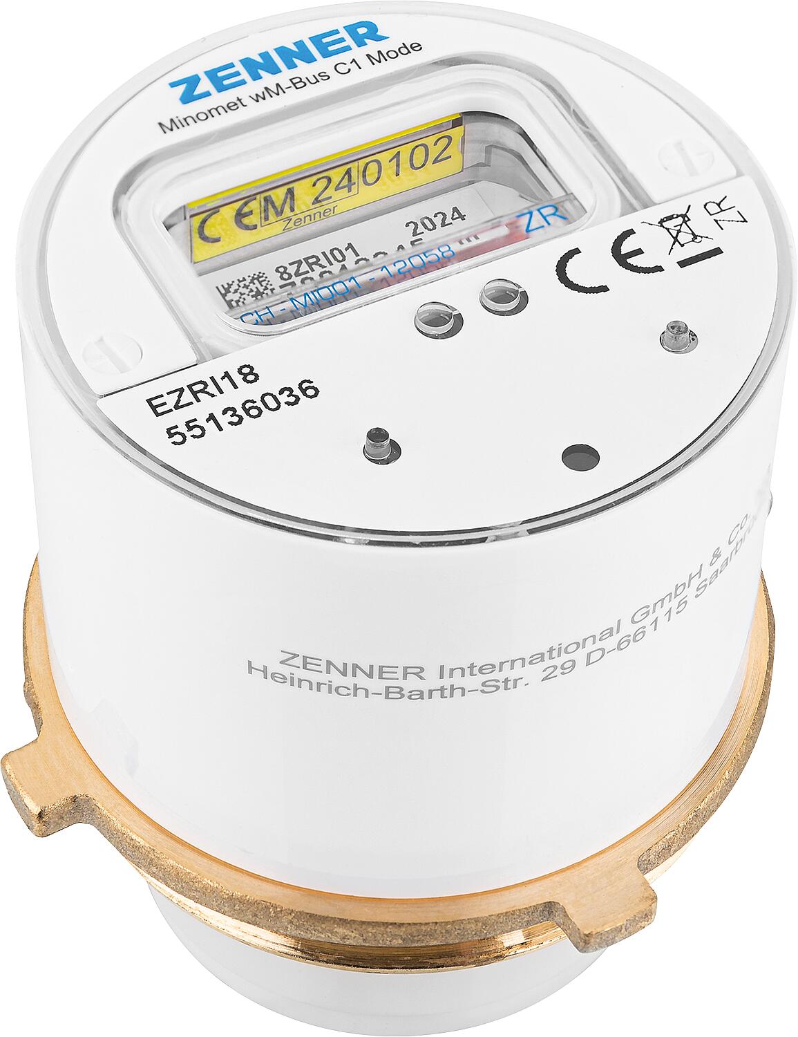 Zenner Minomuk wireless measuring capsule water meter, 2 1/4" thread, V2 30° 2.5 R40V 325 RK ZR