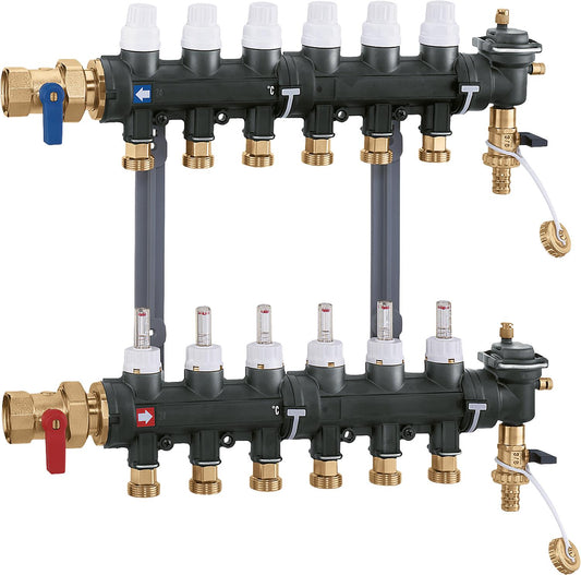 Plastic manifold for underfloor heating, complete for 3 groups