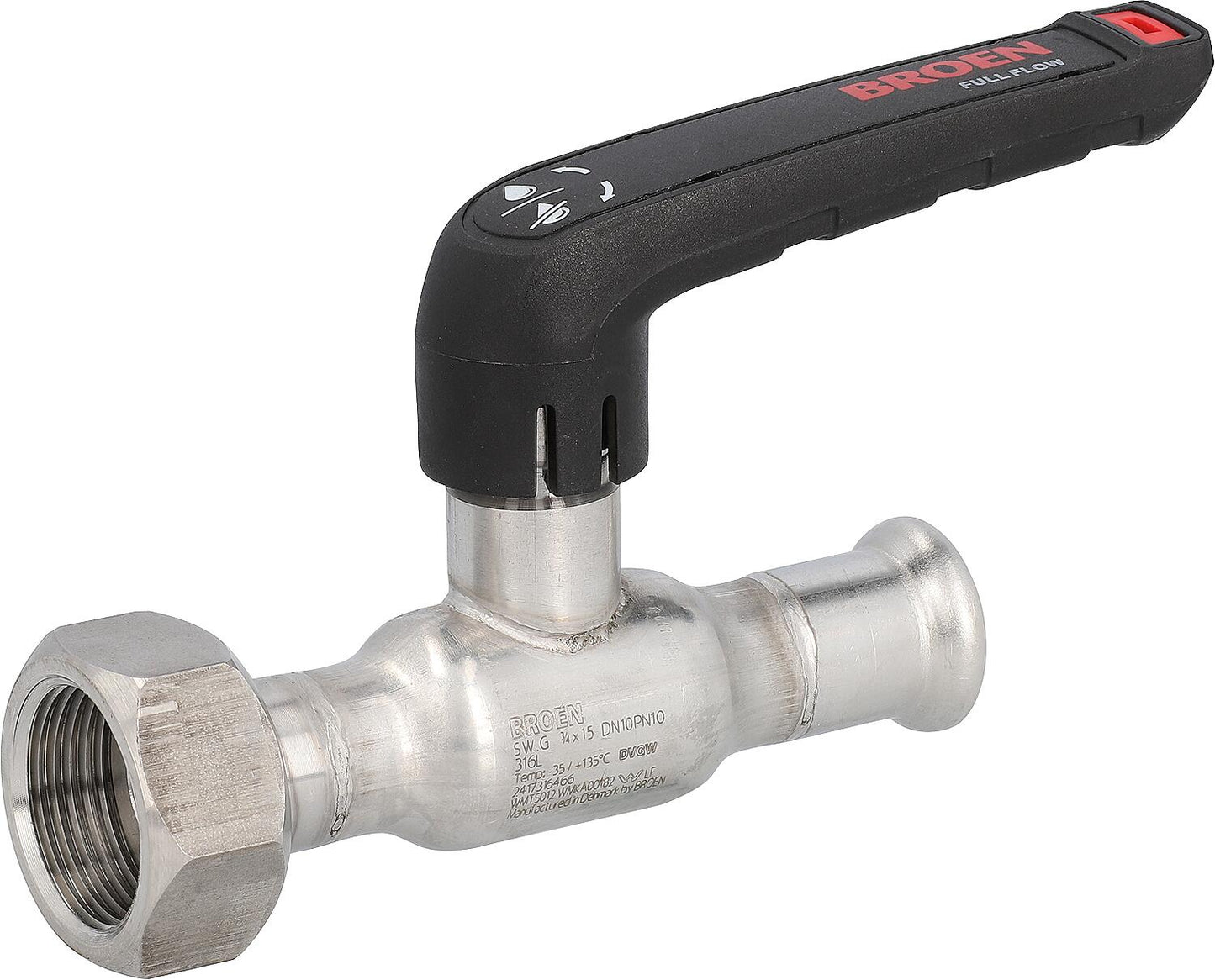 Edelstahl Press-Kugelhahn, mit Handhebel und Verschraubung