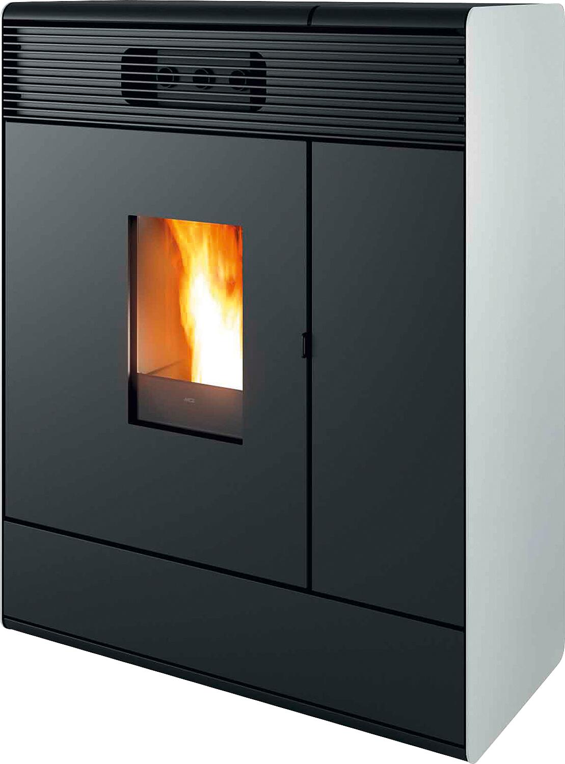 MCZ Aki Hydromatic 18 R pellet stove, basic unit with white metal casing, 17.7 kW