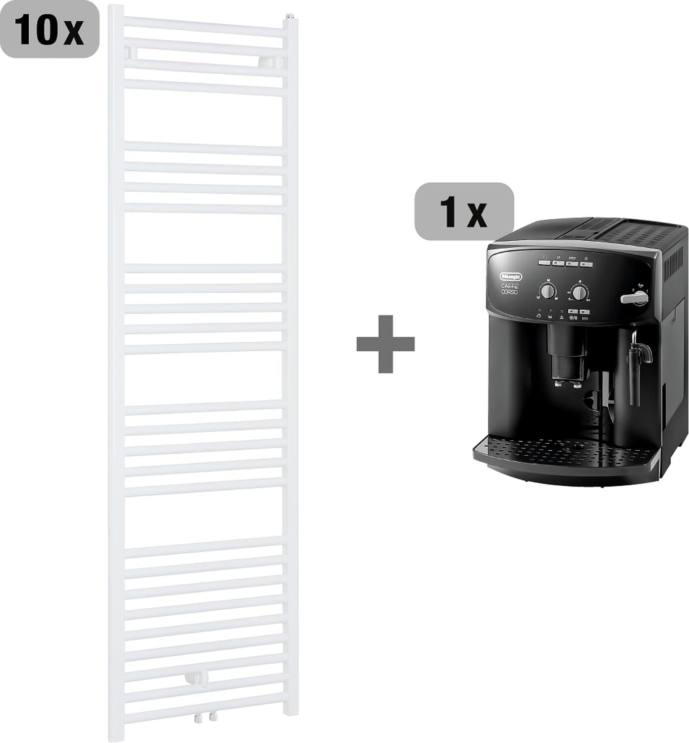 Pack avantageux : 10 radiateurs de salle de bain Jessica, entraxe 1745 x 610 mm, blanc + machine à café automatique ESAM 2502 Corso offerte