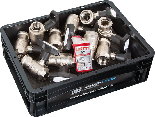 Vorteilspaket 10x Isolier-T Kugelhahn, Typ F DN25(1")IGxDN25(1") Flansch PN16 + gratis Gewindedichtfaden LOCTITE 55, 160m