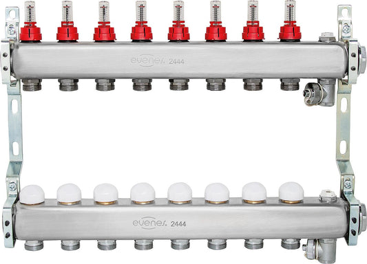 Heating circuit manifold ATT2, DN32 (1 1/4") stainless steel, 2 heating circuits, with flow meter