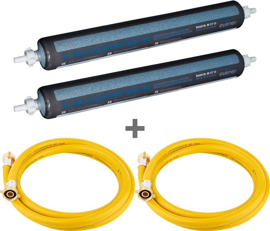 Aktionsaket 2x Vollentsalzungspatrone evenes mini, mit Farbumschlag + 2x Gratis Füllschlauch 2,5m