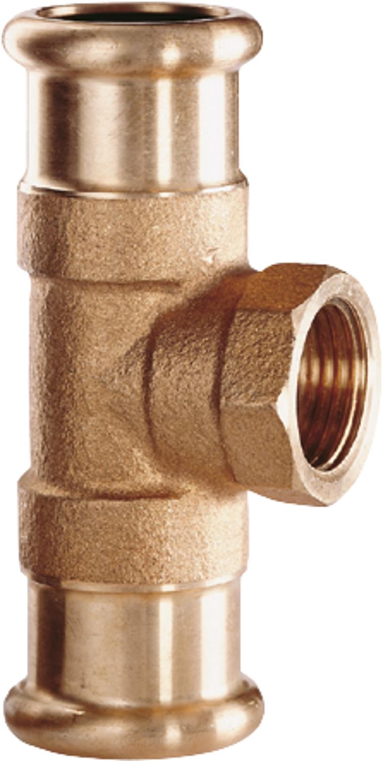 Red brass press fitting M-contour tee piece female thread outlet 12x1/2"x12 type 6130g