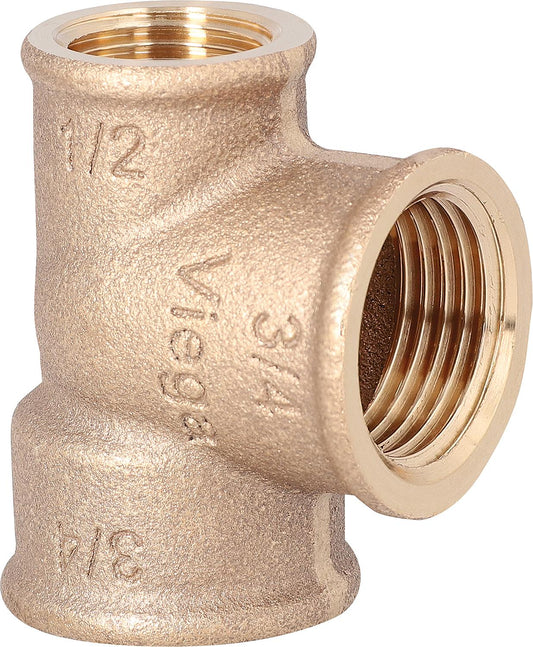 Red brass threaded fitting T-piece reducing type 3130 3/4" x 1/2" x 3/4"