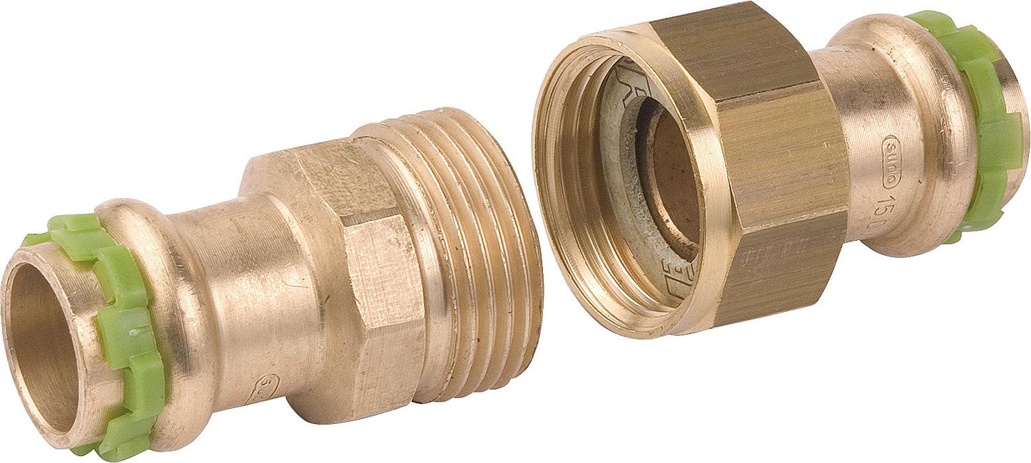 Red brass press fitting V-contour transition nipple with male thread 12x3/8 P 4243 G