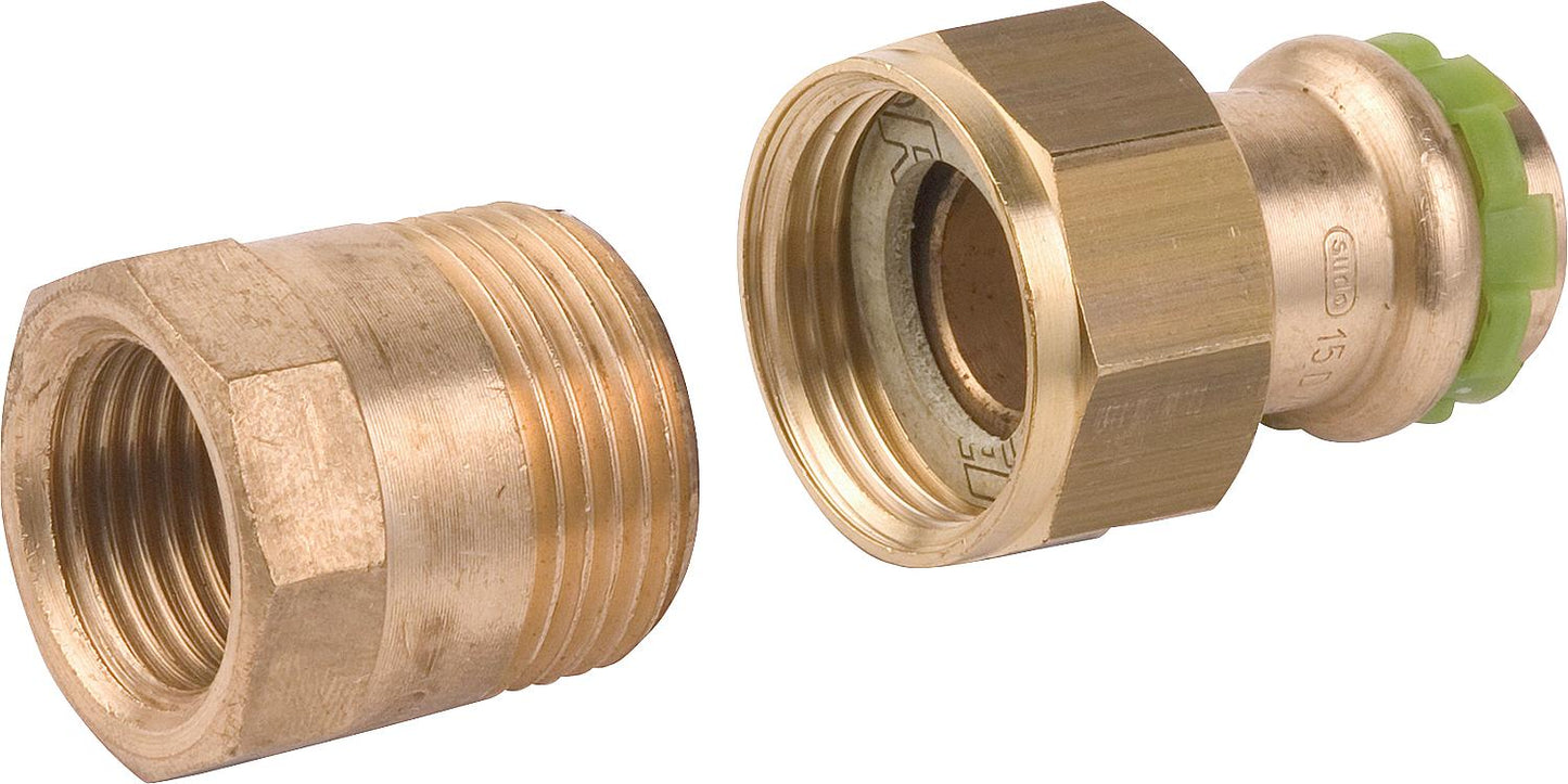 Red brass press fitting V-contour pipe fitting with female thread, flat sealing P 4330 G 15x1/2