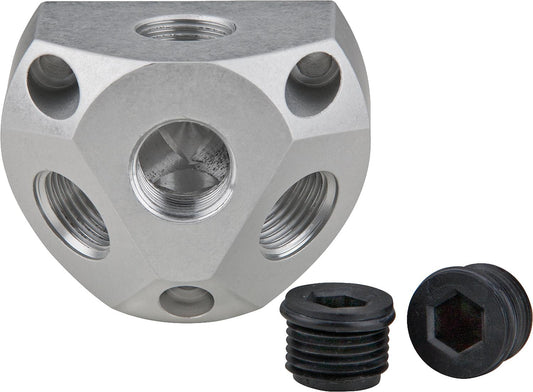 Aluminum air distribution box, inlet at top DN15 (1/2"), outlet at front 3 x