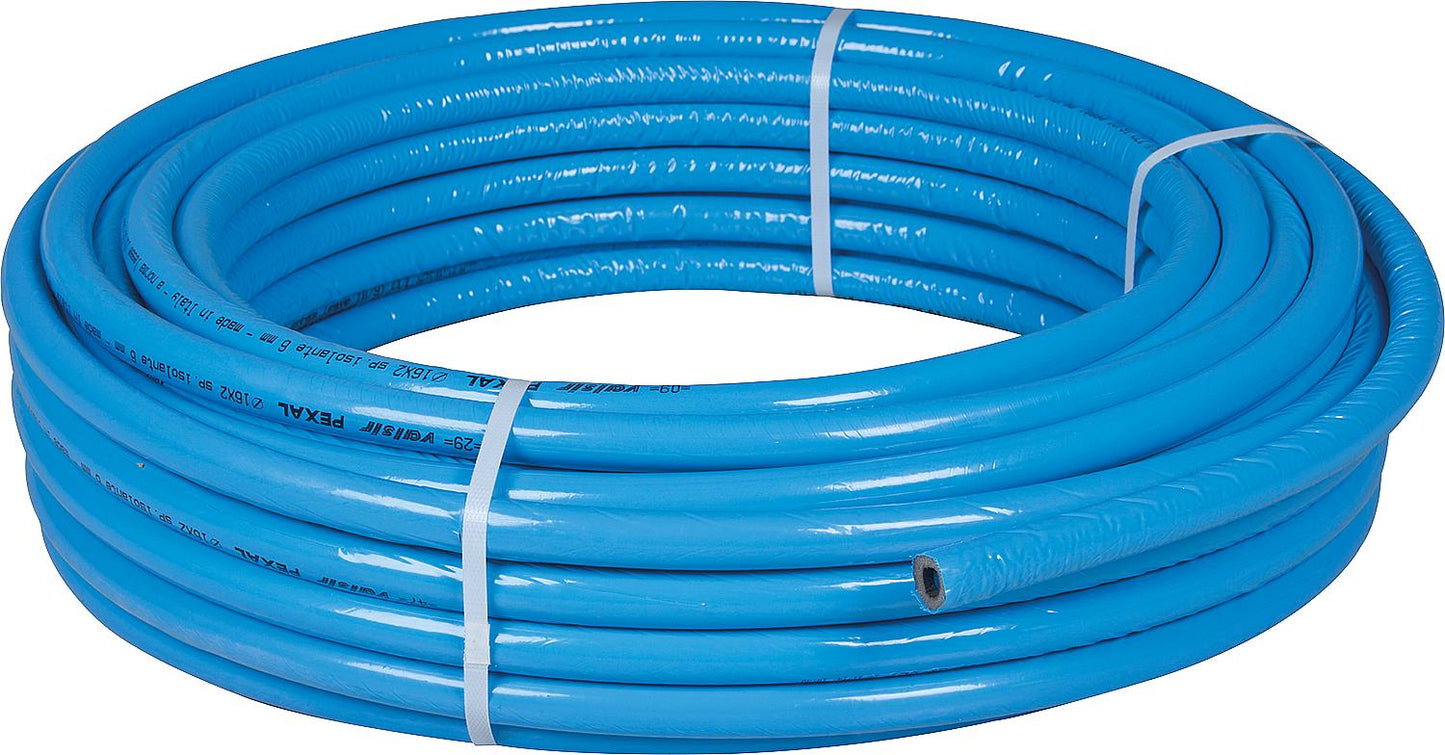 Metal composite pipe in rolls 16x2mm with blue insulation, 10mm diameter, pack size = 50m, EnEV 50%