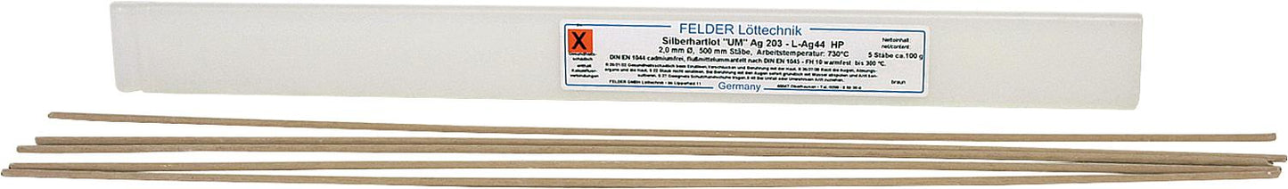 Silver brazing rod hand pack DIN EN 1044, Ag 203 (L-Ag44) VE= 5 rods a`2.0 mm in a quiver