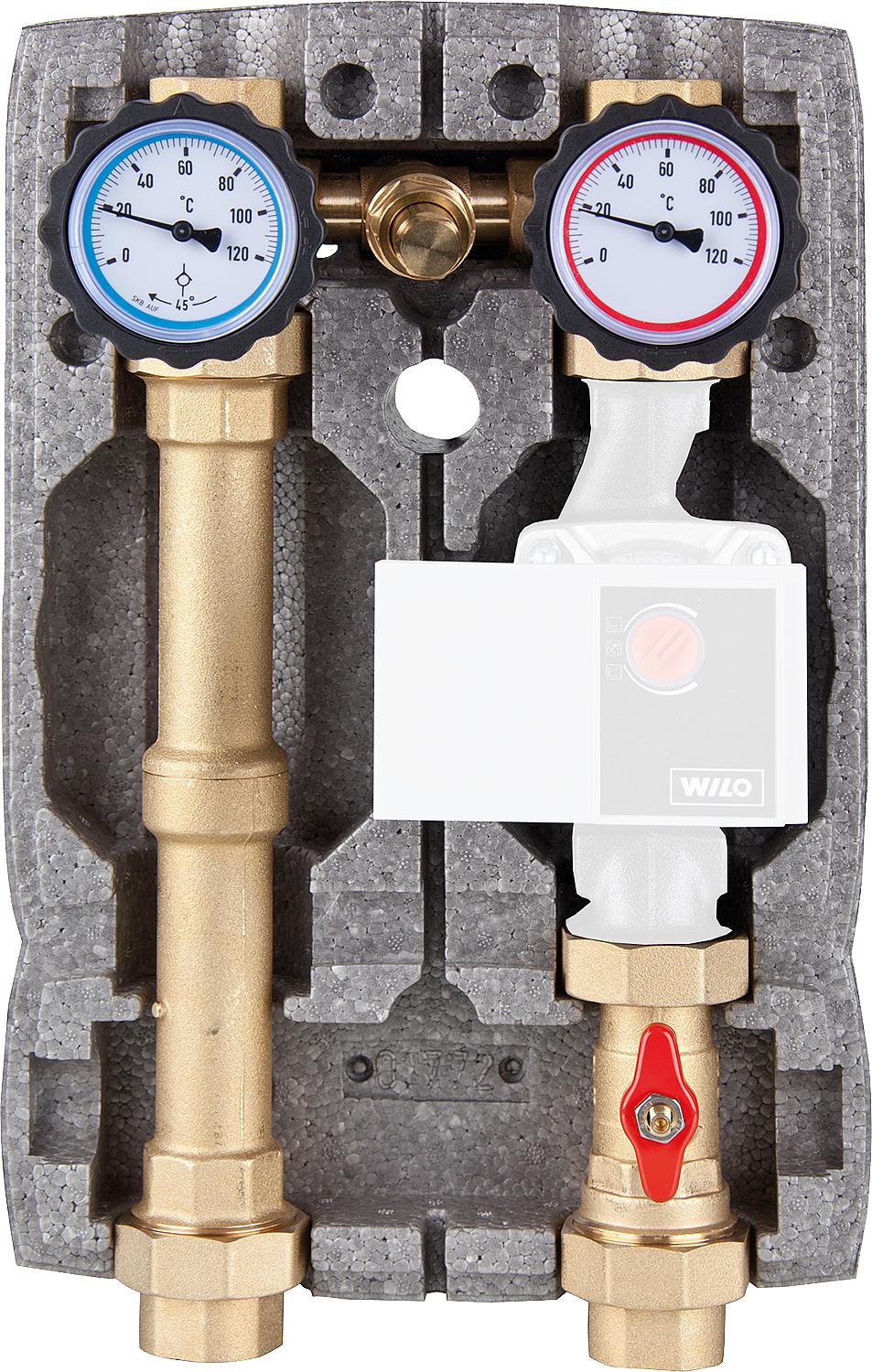 Easyflow DN25 R1" heating circuit set with insulation, unmixed, with bypass valve