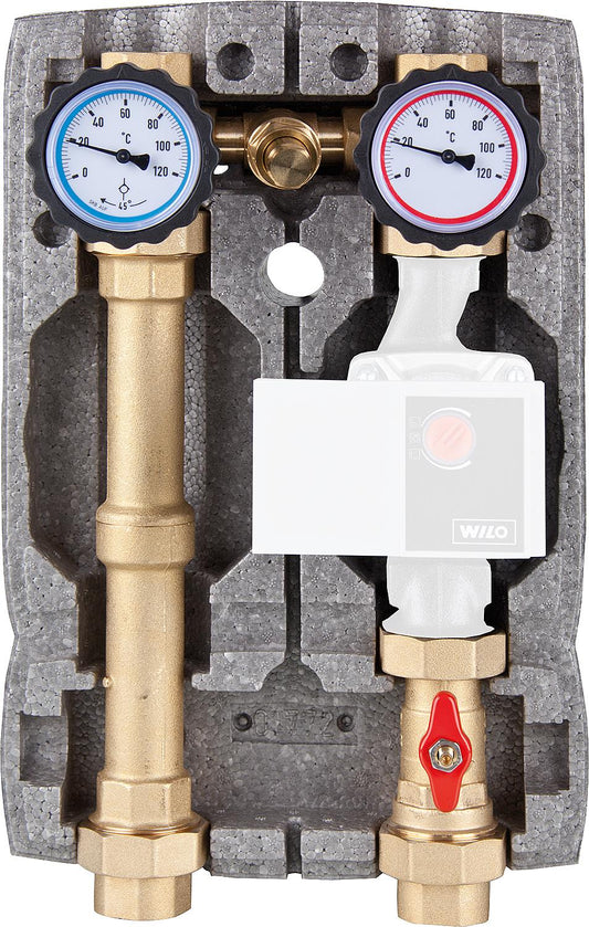 Easyflow DN25 R1" heating circuit set with insulation, unmixed, with bypass valve