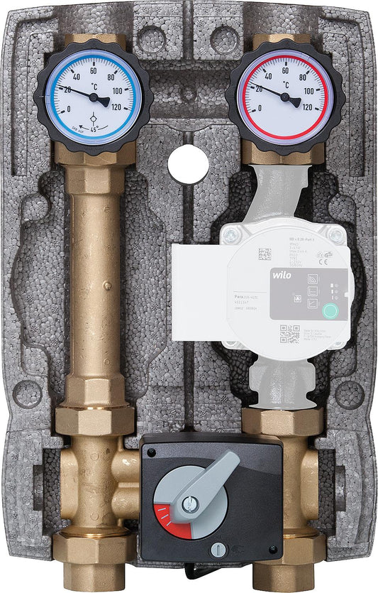 Easyflow 1" heating circuit set with insulation, Th handwheels, four-way mixer