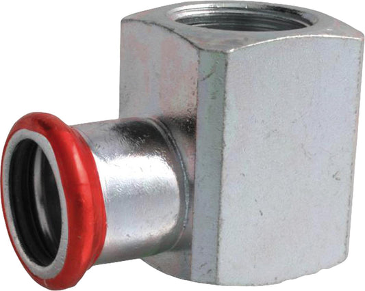Carbon steel press fitting, M-profile, transition angle 90° with IG 15mm x 1/2''