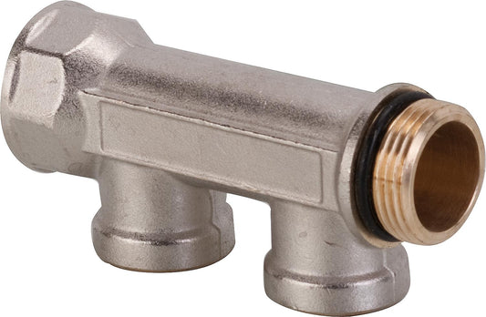 Verteiler 2-Fach DN 20 (3/4") x IG DN 15 (1/2"), Messing vernickelt