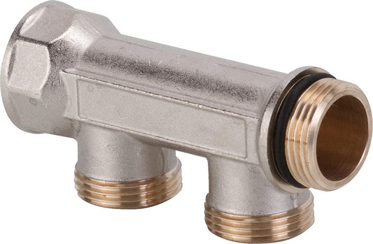 Verteiler 2-Fach DN 20 (3/4") x Eurokonus, Messing vernickelt
