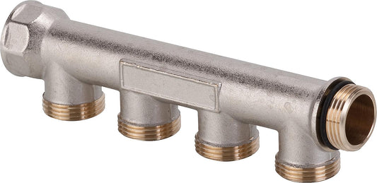 Verteiler 4-Fach DN 20 (3/4") x Eurokonus, Messing vernickelt