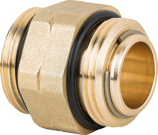 Double nipple, hexagonal, rotatable, 3/4" male thread x 3/4" male thread, brass, bright finish