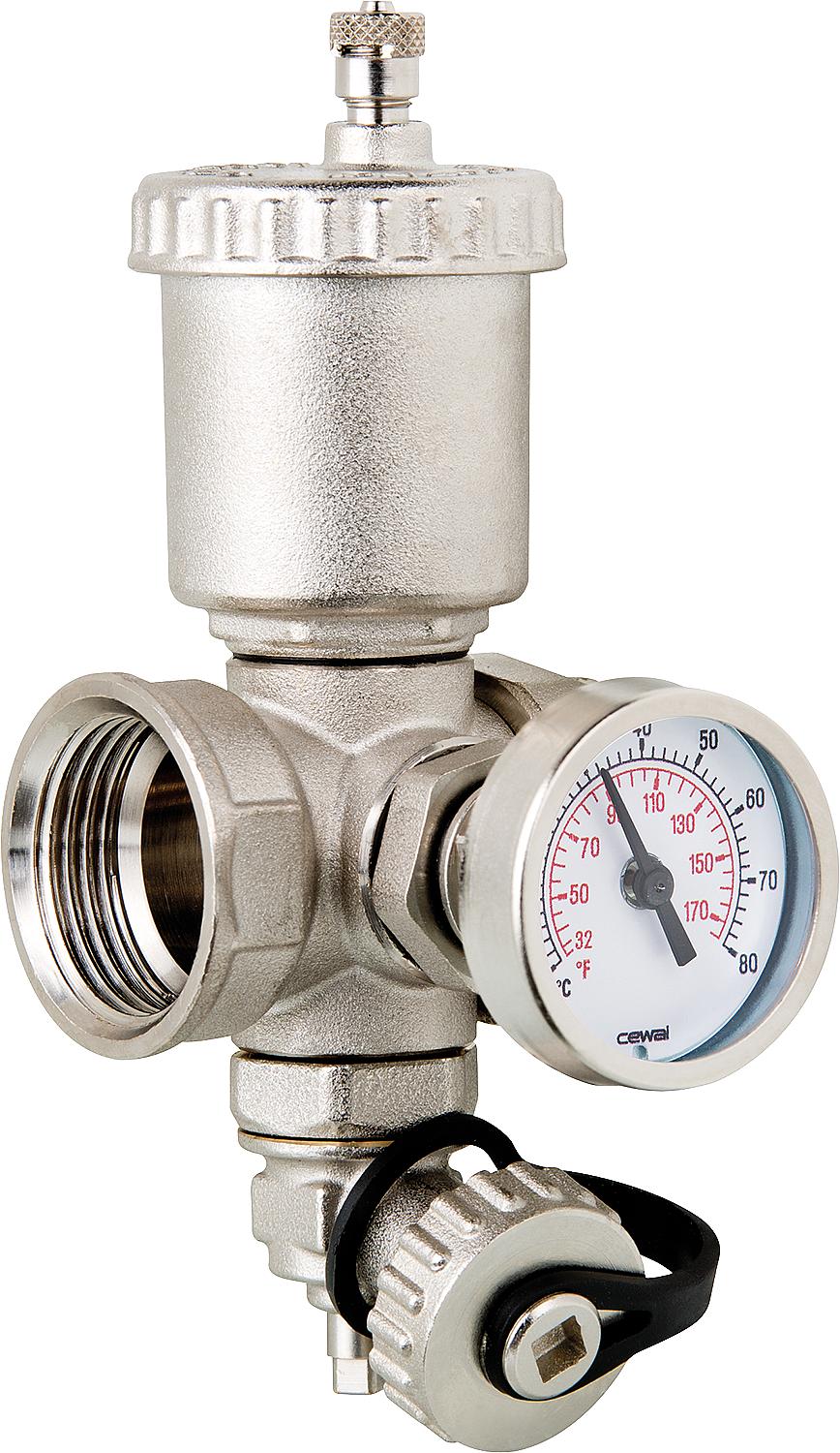 DN 25 self-sealing connector, with F+E valve, thermometer + vent