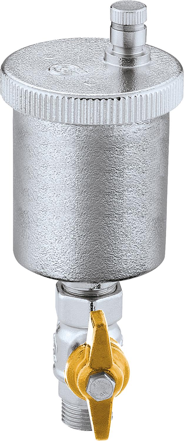 Purge rapide solaire type 250, filetage mâle DN10 (3/8") avec vanne à bille d'arrêt, laiton chromé