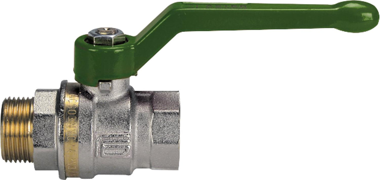 Brass ball valve ASTER ACS IG/AG 3/8`` DVGW-certified with green aluminum hand lever